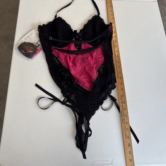 NEW iCollection Sz Large Brocade lace croquette Satin Halter sexy lingerie - Picture 11 of 13